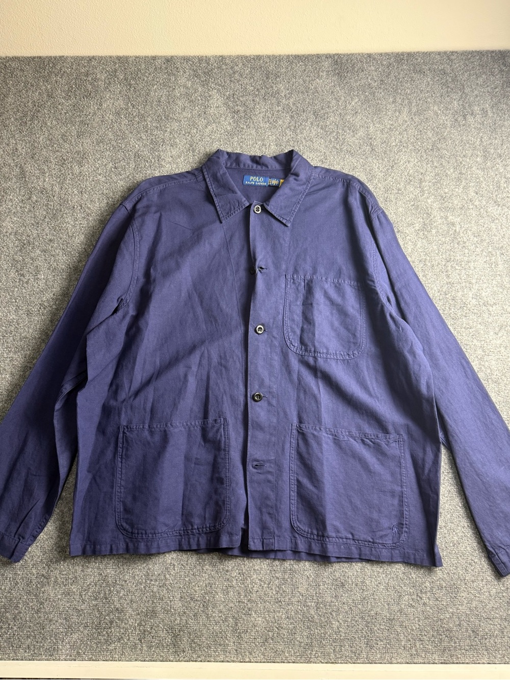 Polo Ralph Lauren Mens XXL NWT Logo-Embroidered Navy Linen-Cotton Overshirt - Picture 3 of 11